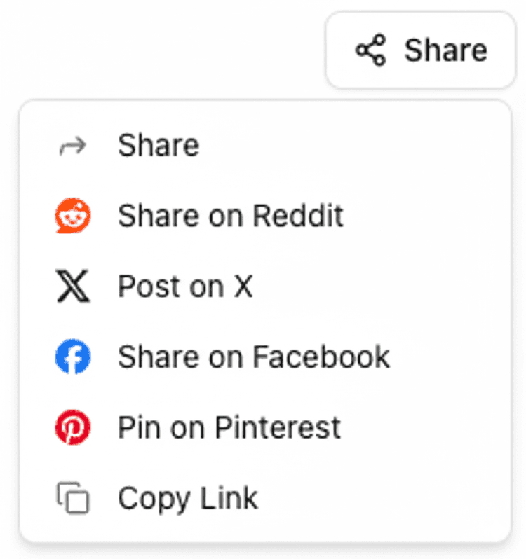 Share dropdown menu showing Reddit sharing option