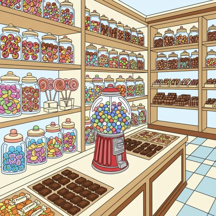 AI colored candy shop coloring page
