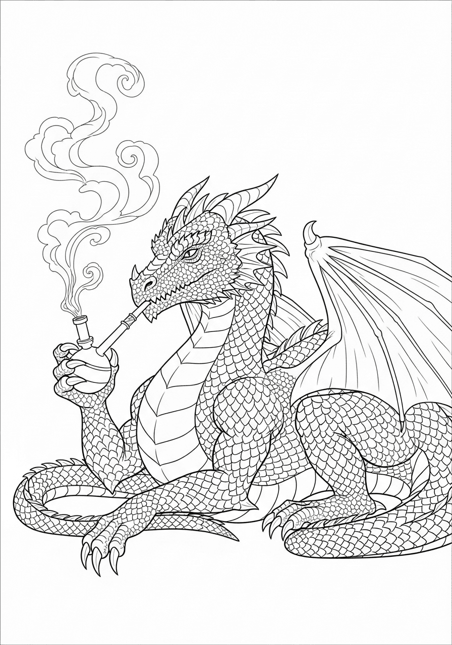 Relaxed Dragon with Water Pipe
