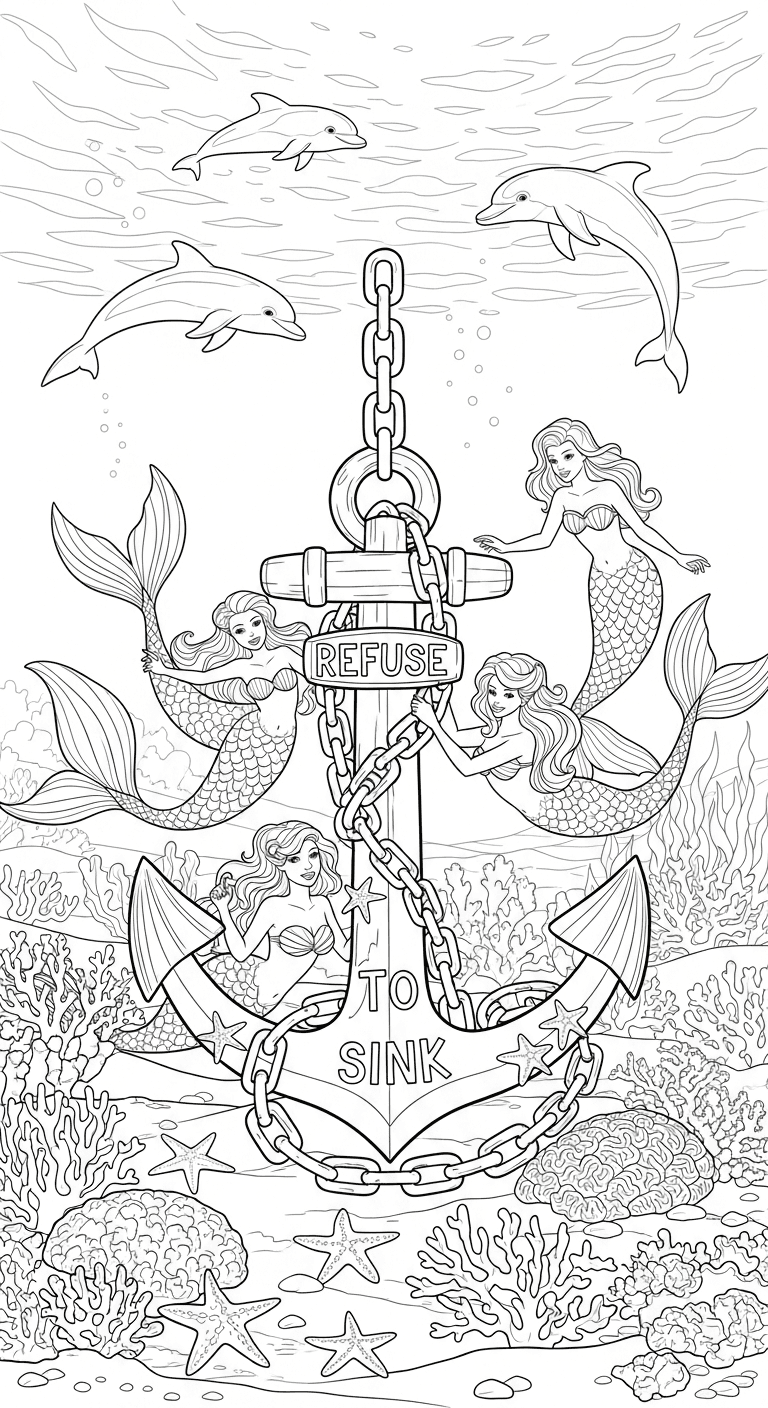 Ocean Anchor Mermaids Dolphins