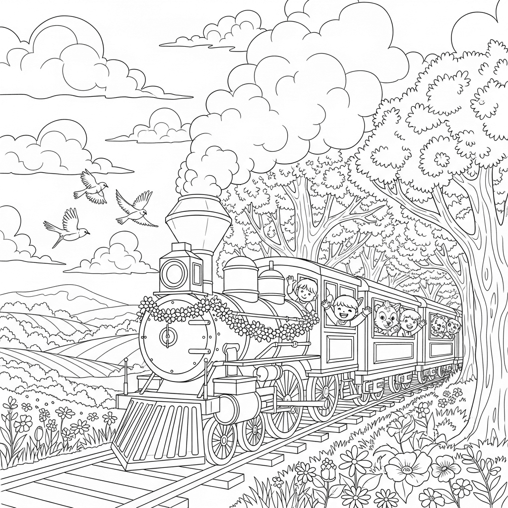 Floral Steam Train Spring Journey
