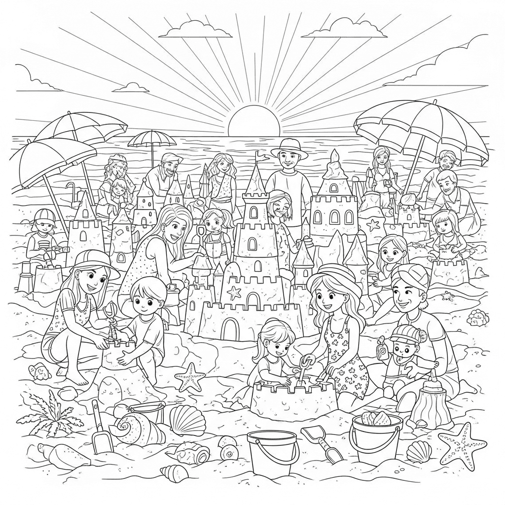 Joyful Beach Sandcastle Builders