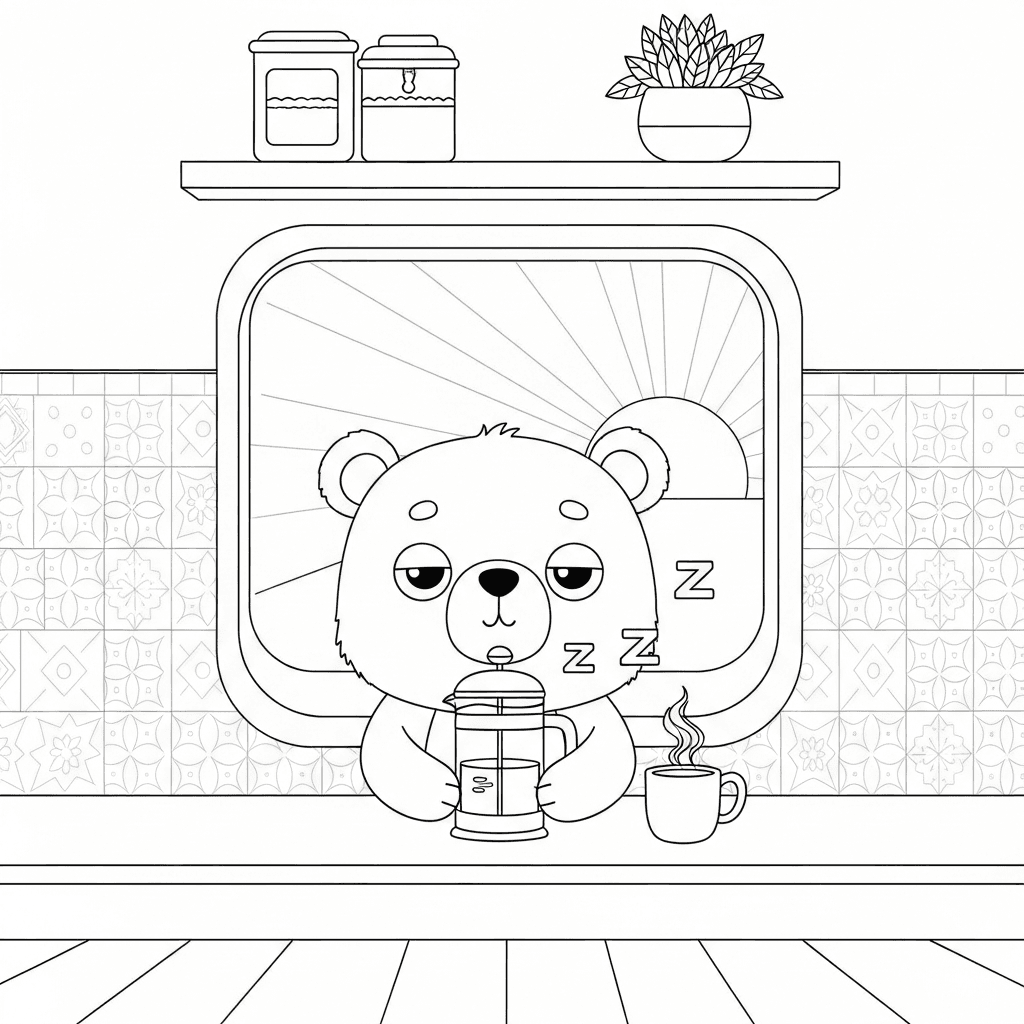 Cute Bear's Morning Coffee