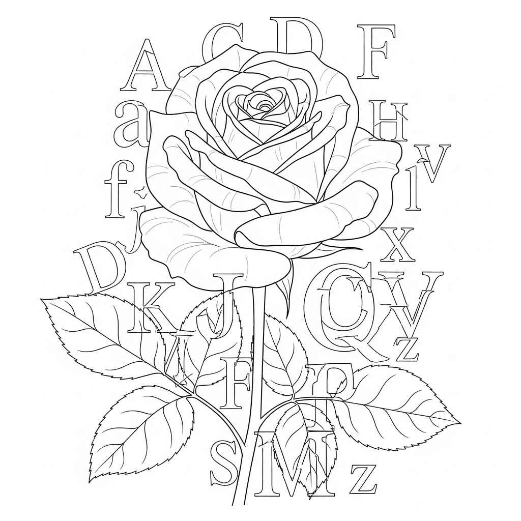 Rose and Alphabet Bloom