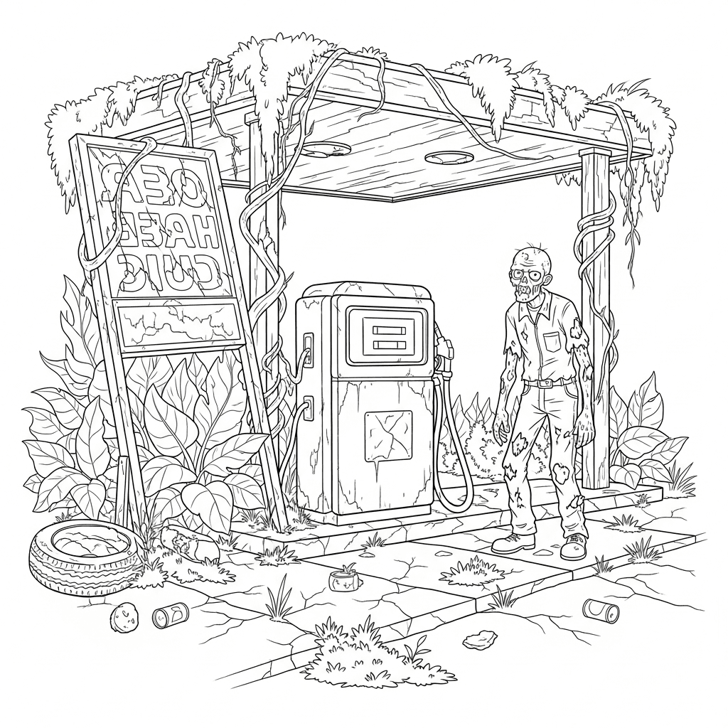 Zombie Mechanic's Desolate Gas Station