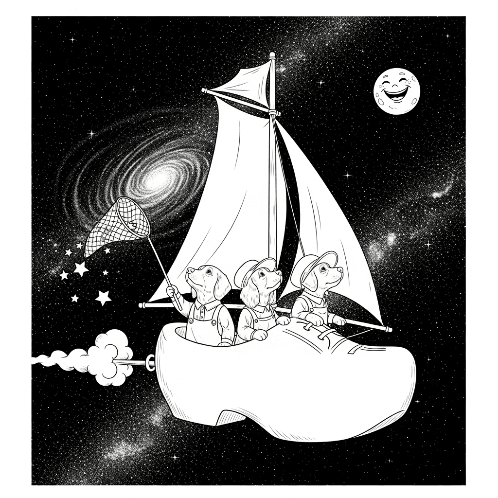 Celestial Dogs Sail Night Sky