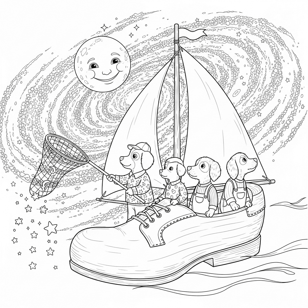 Dogs' Celestial Sailboat Adventure