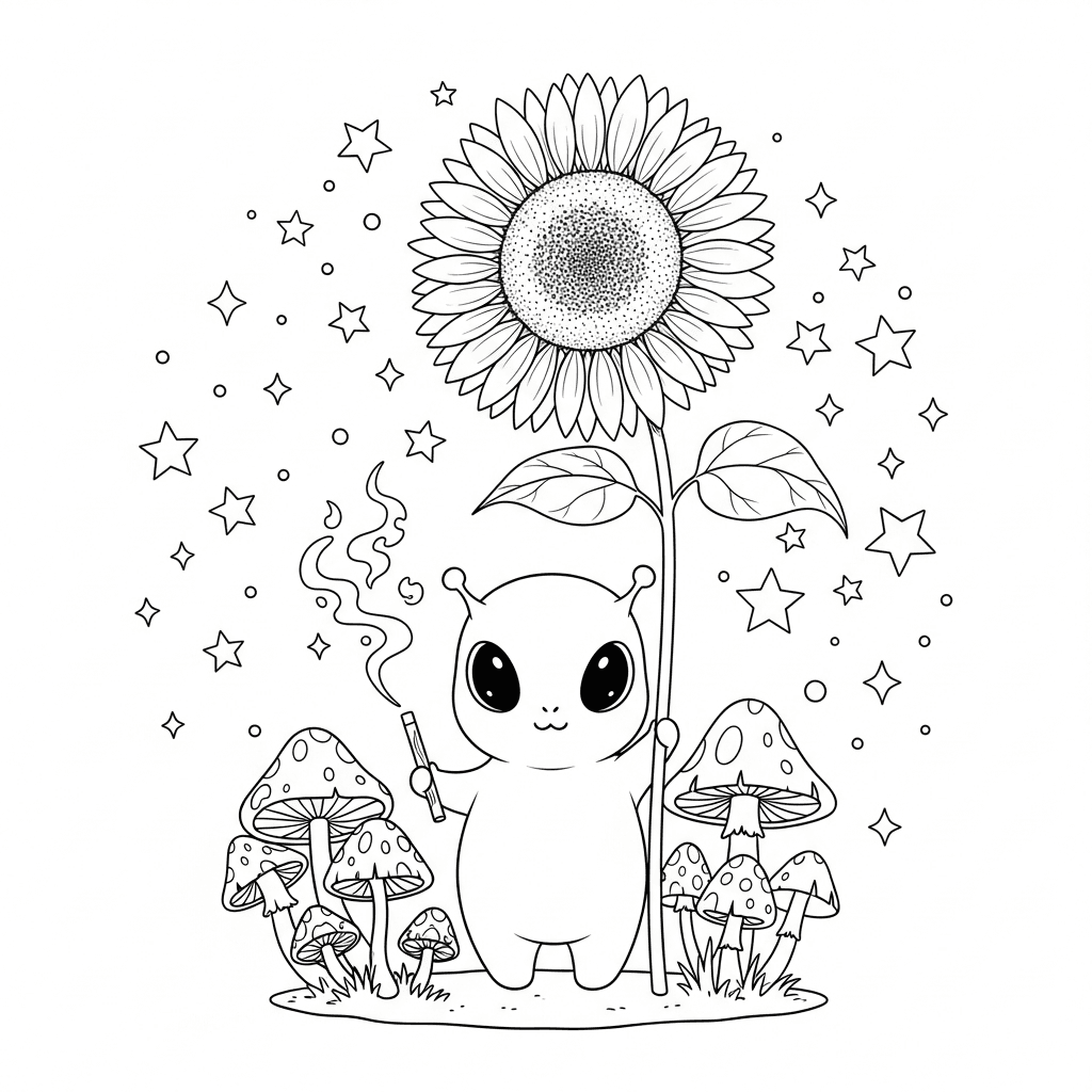 Cute Alien Sunflower Scene