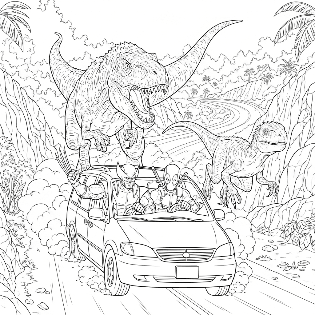 Wolverine Deadpool Dinosaur Chase
