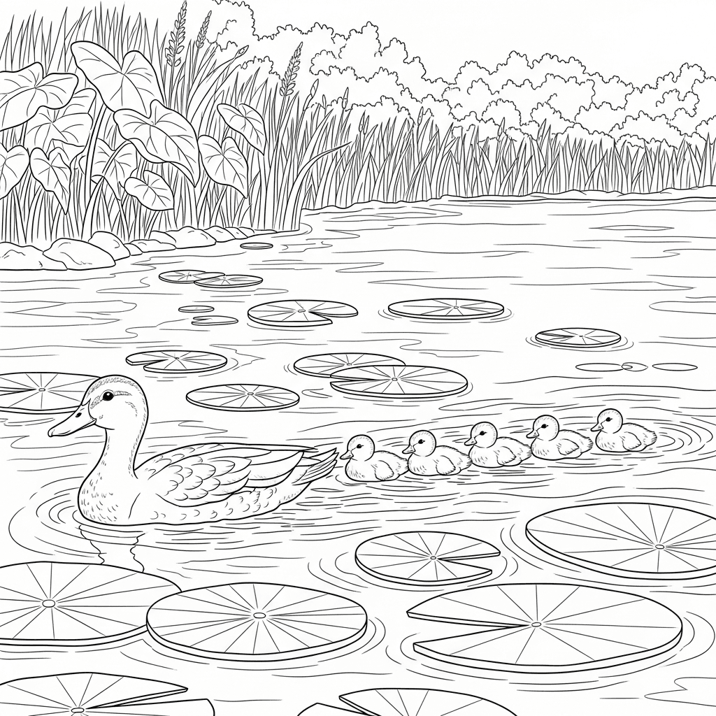Mother Duck and Ducklings River