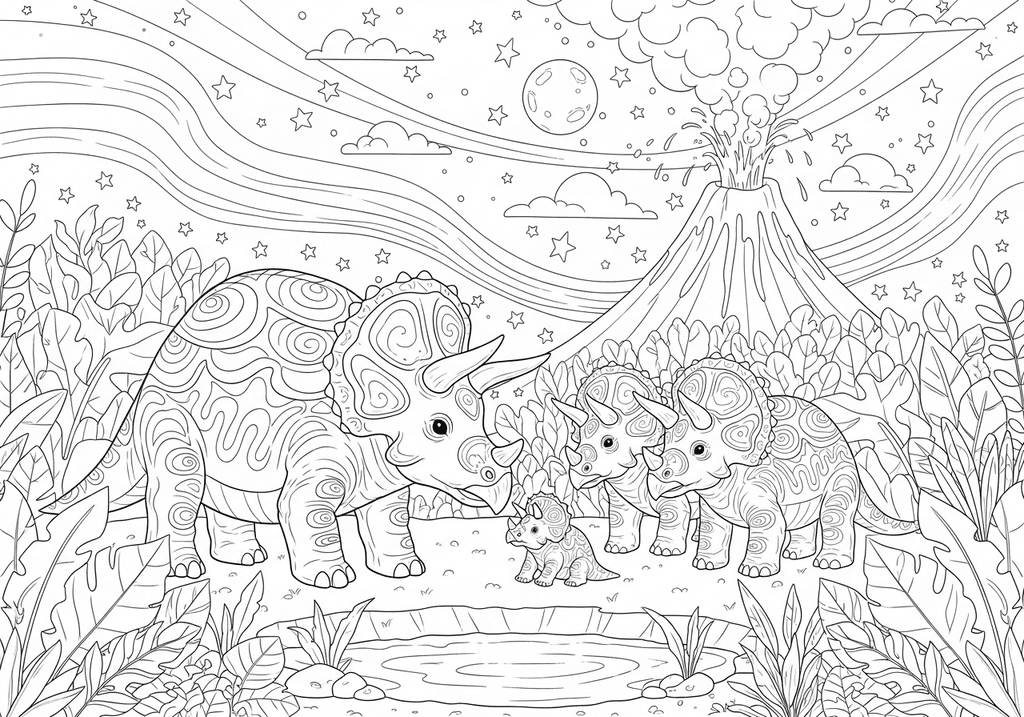 Triceratops Family Watering Hole