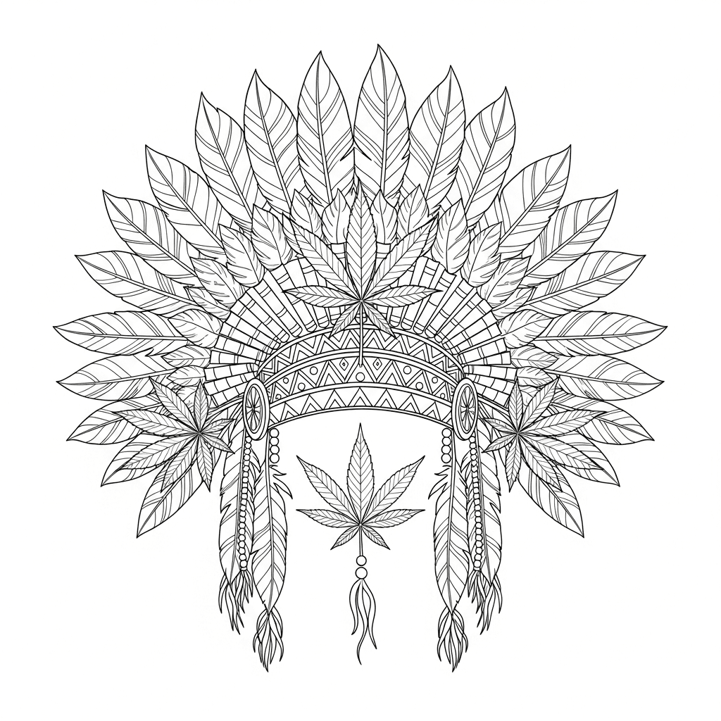 Majestic Headdress with Cannabis Leaves