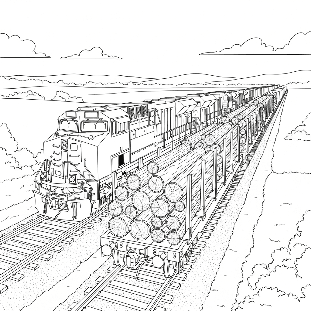 Freight Train with Log Flatcars
