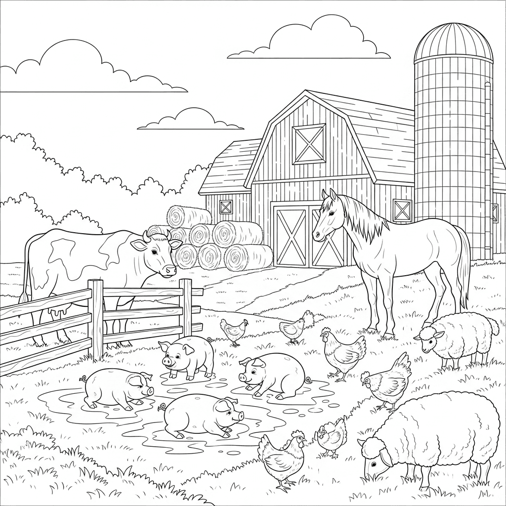 Busy Farm Animal Life