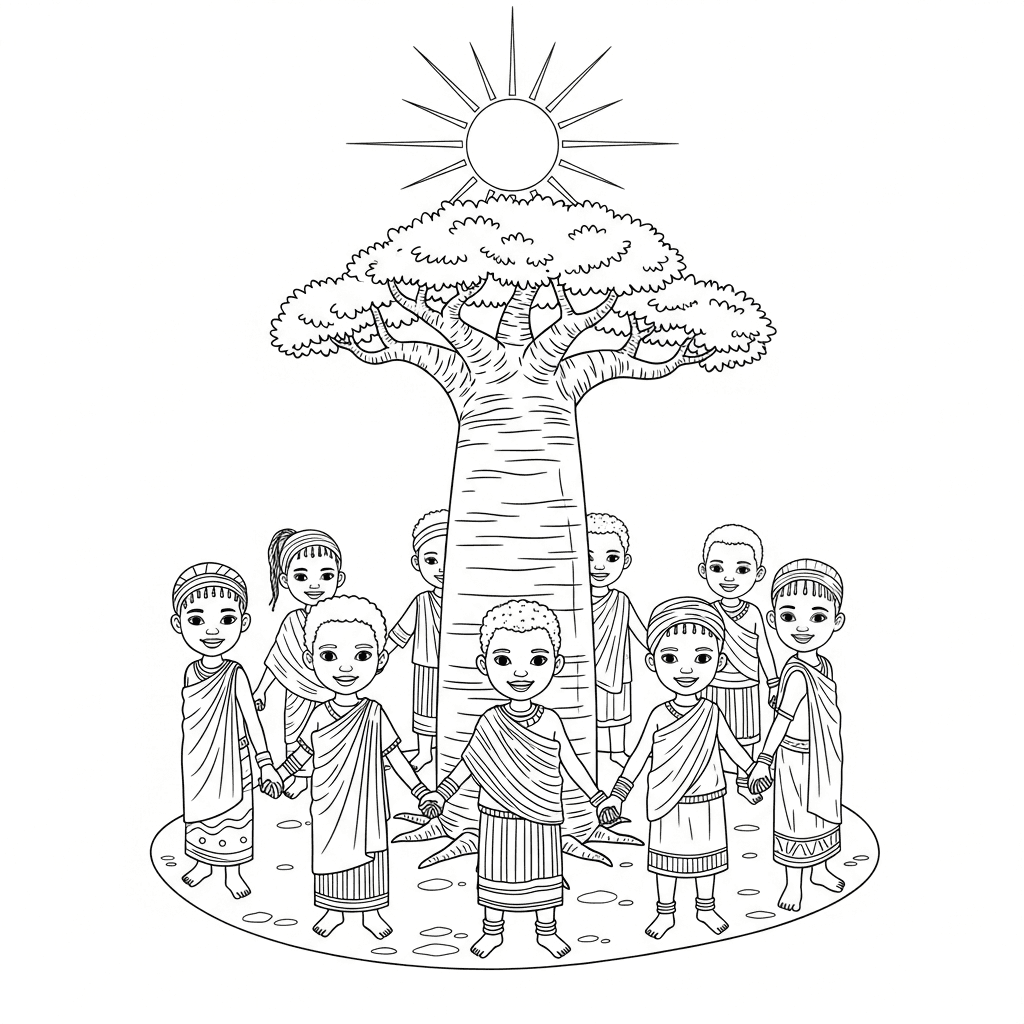 Children Around Baobab Tree