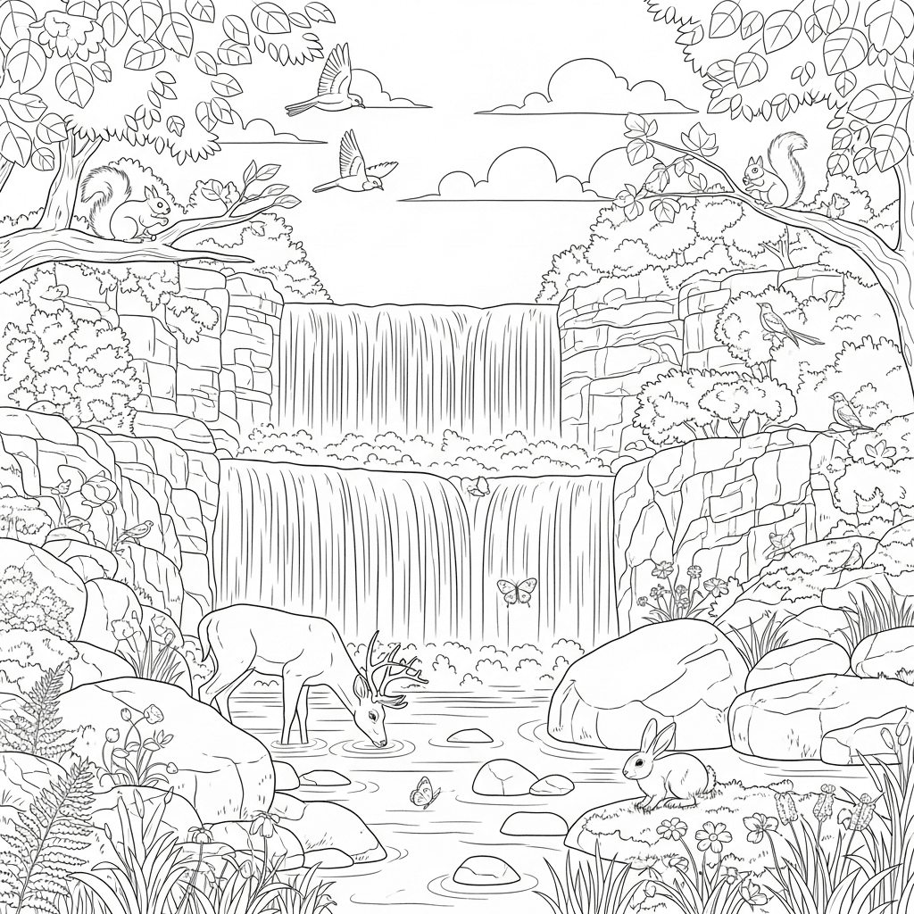 Majestic Waterfall Animals