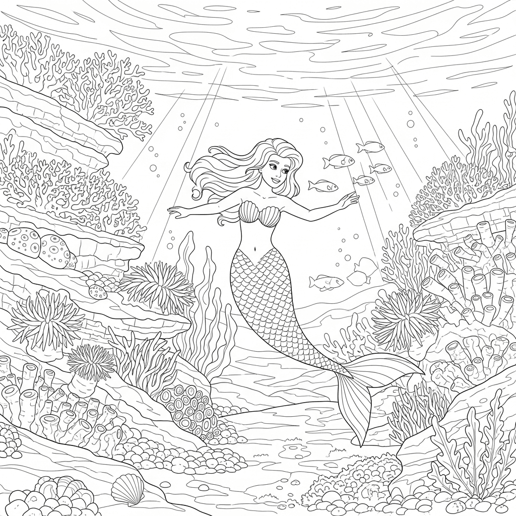 Playful Mermaid Coral Reef