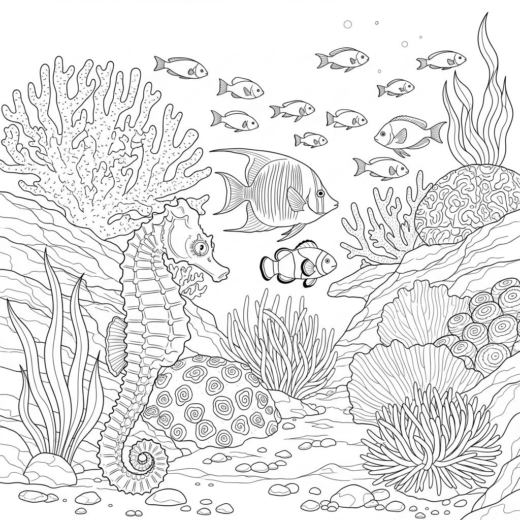 Seahorse and Fish Coral Reef