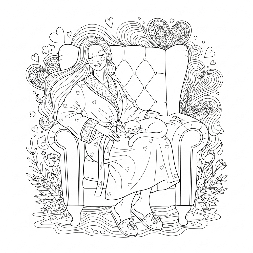 Serene Woman and Sleeping Cat