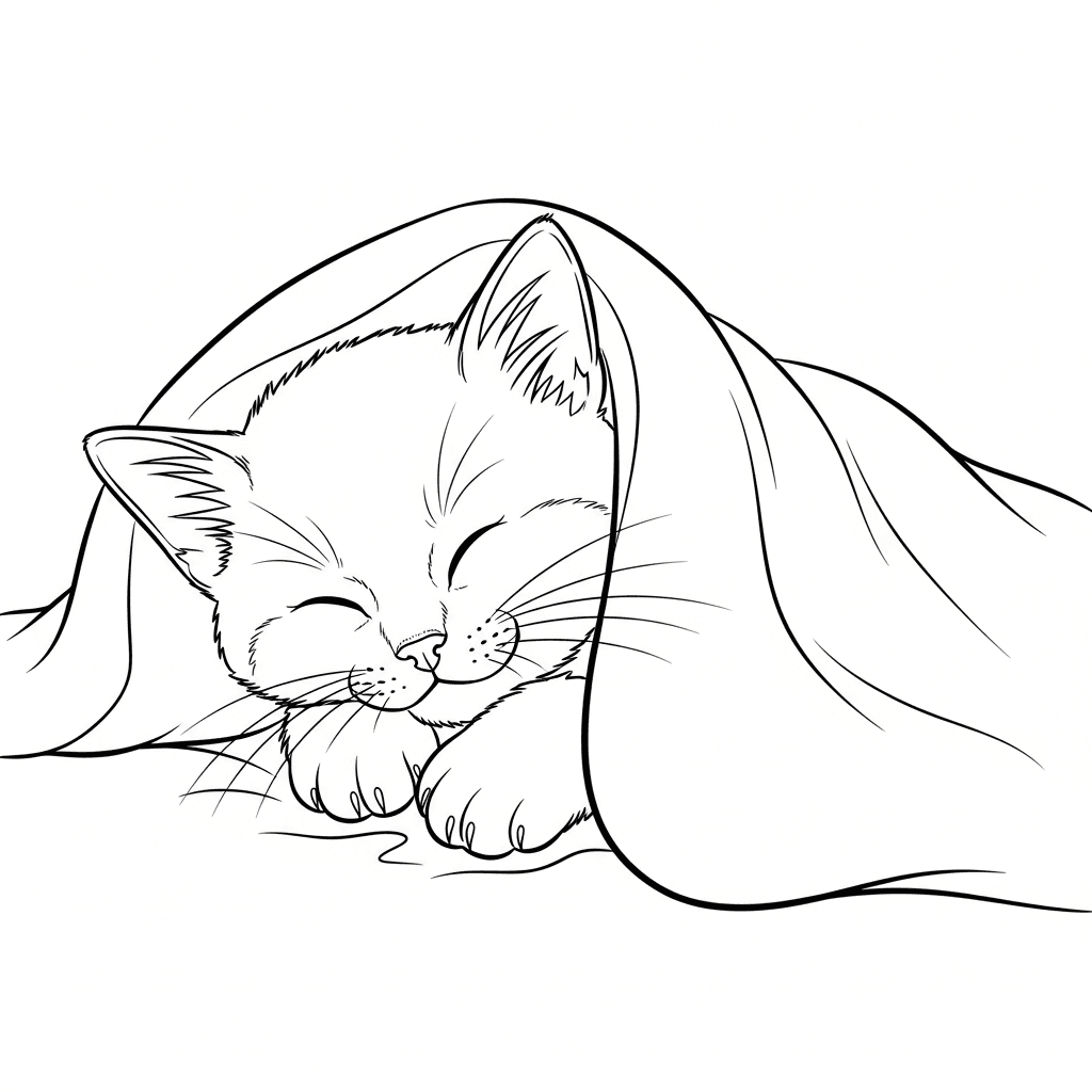 Sleeping Kitten in Blanket