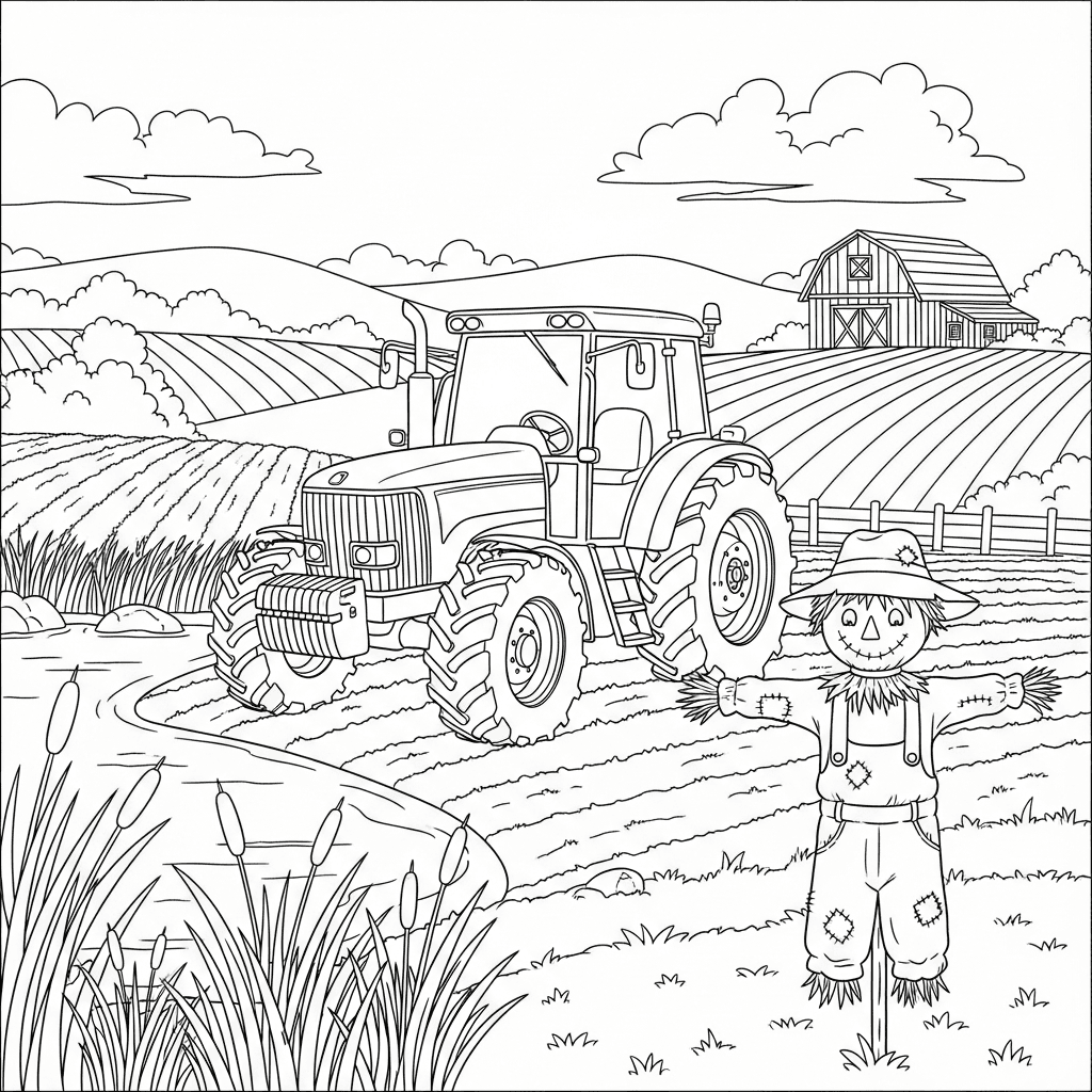 Farm Tractor and Scarecrow Scene