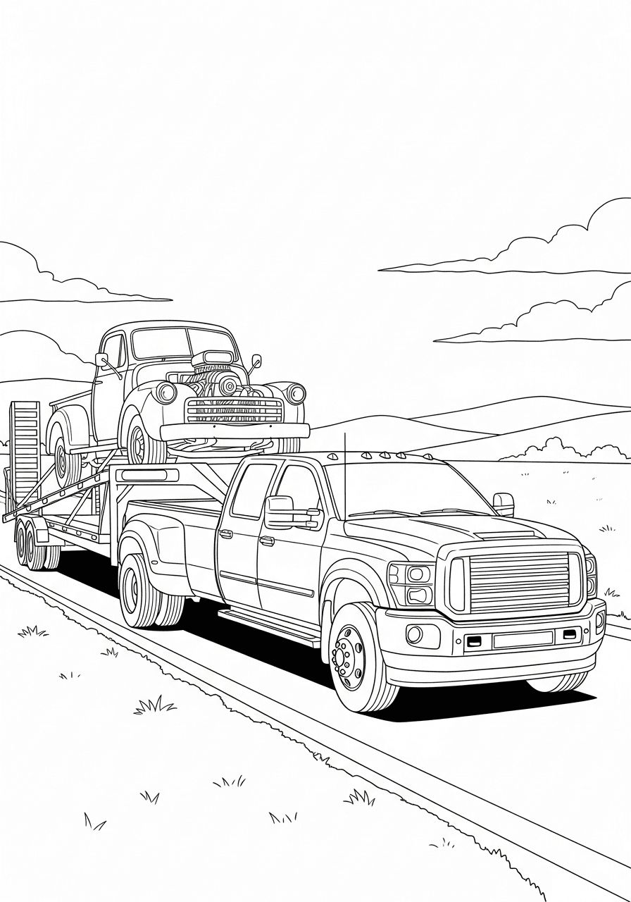 Dually Truck Hauling Classic Pickup