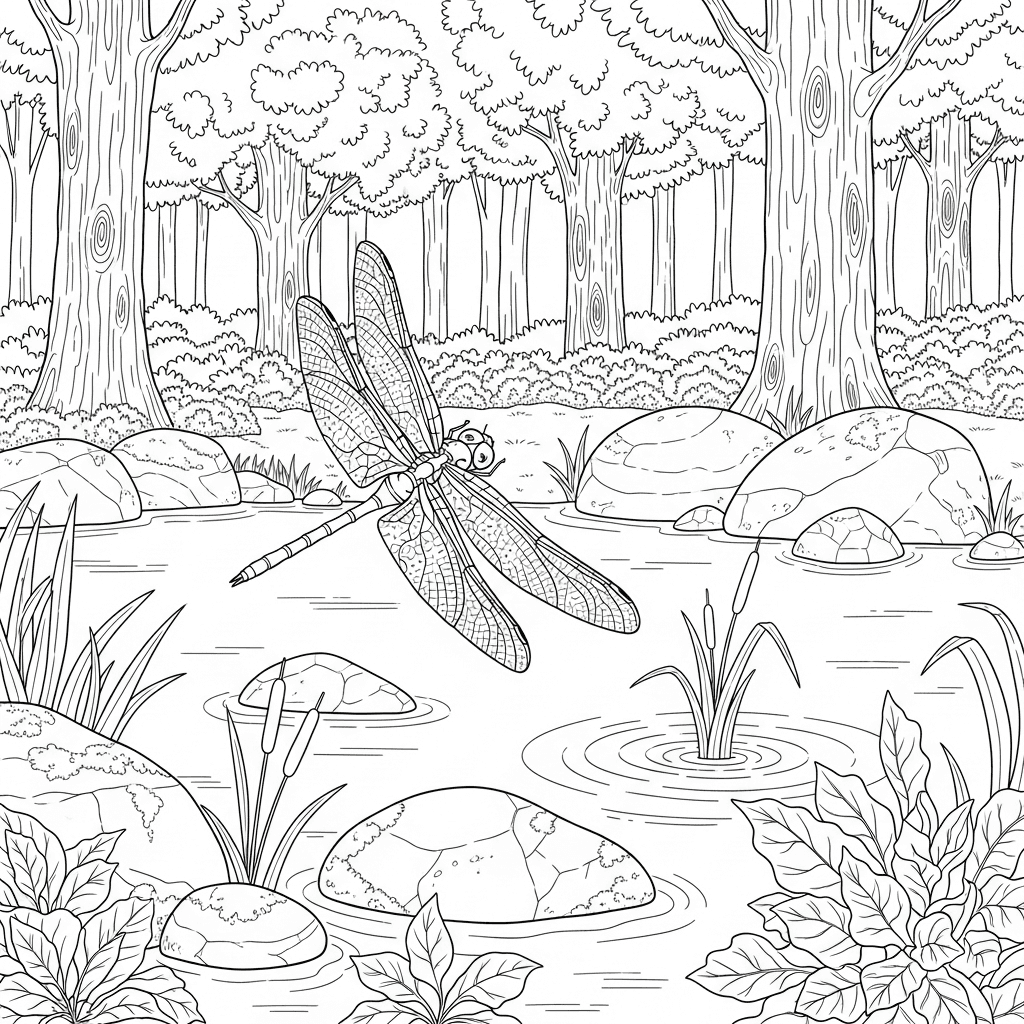 Forest Pond Dragonfly Serenity