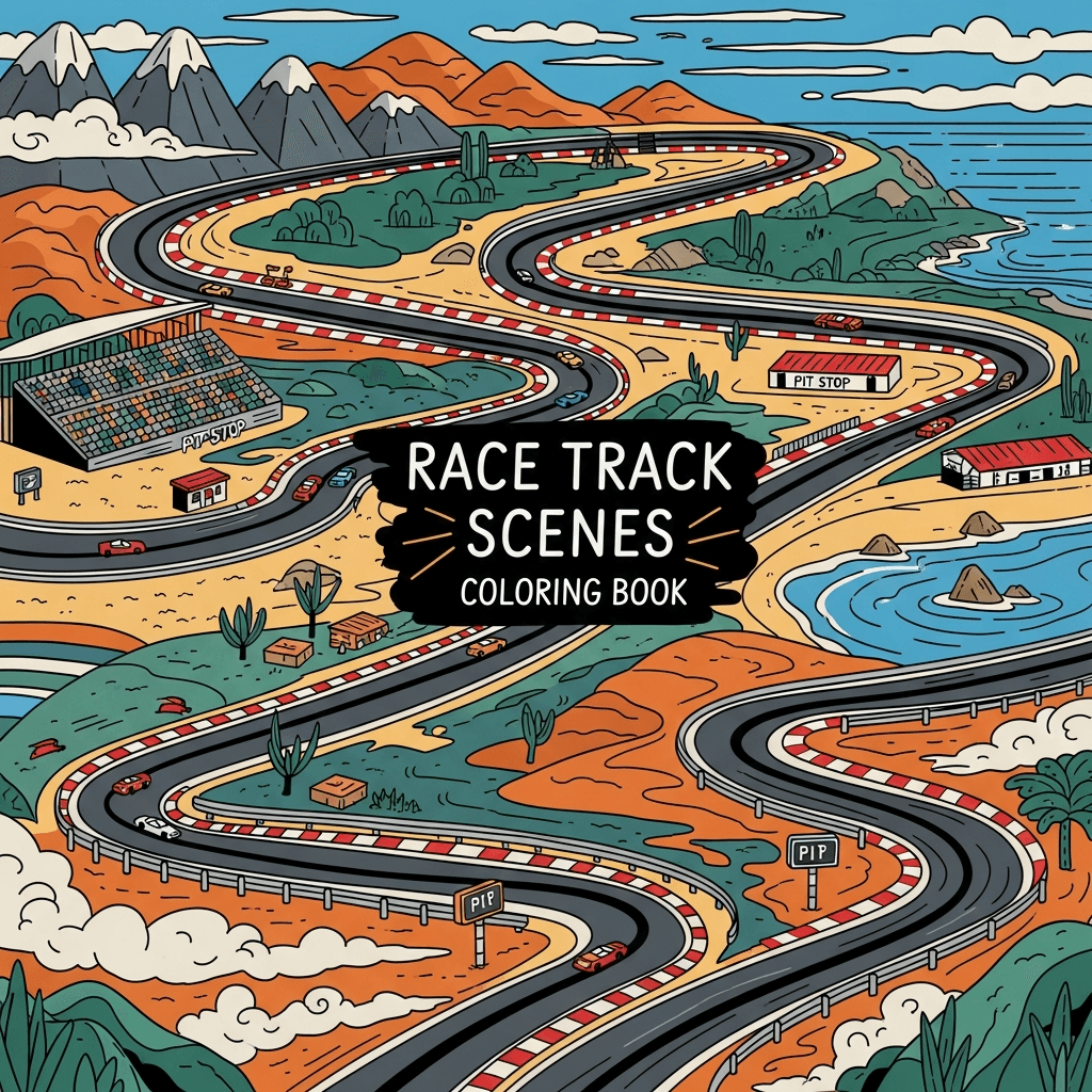 Race Track Scenes Coloring Book cover
