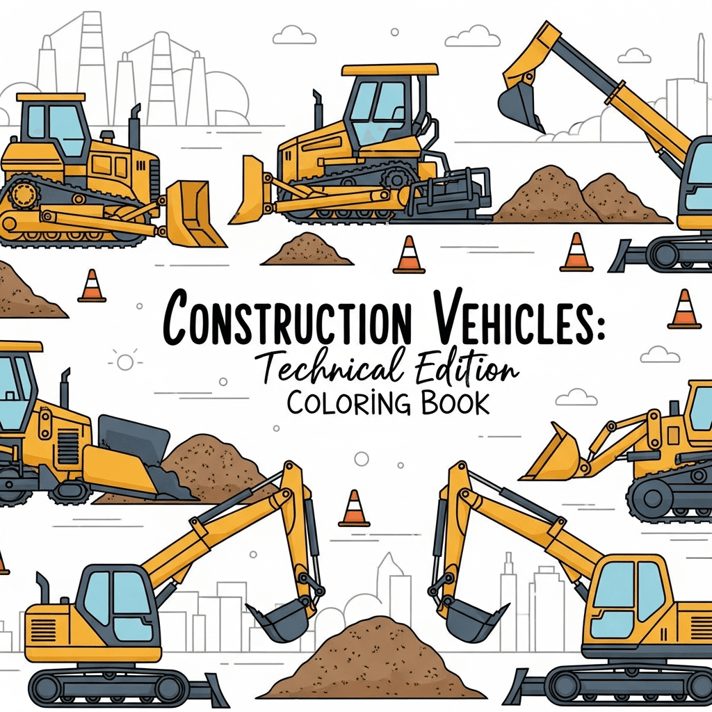 Construction Vehicles: Technical Edition Coloring Book cover