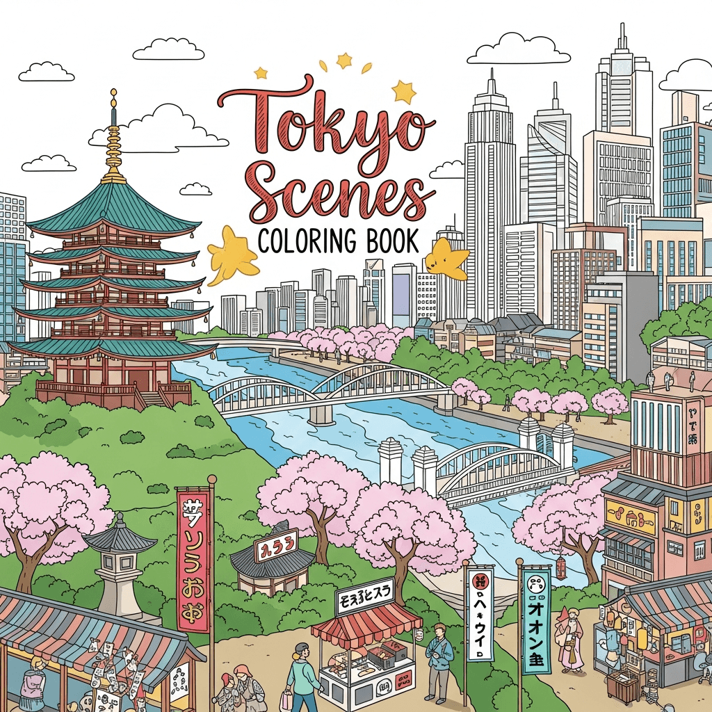 Tokyo Scenes Coloring Book cover