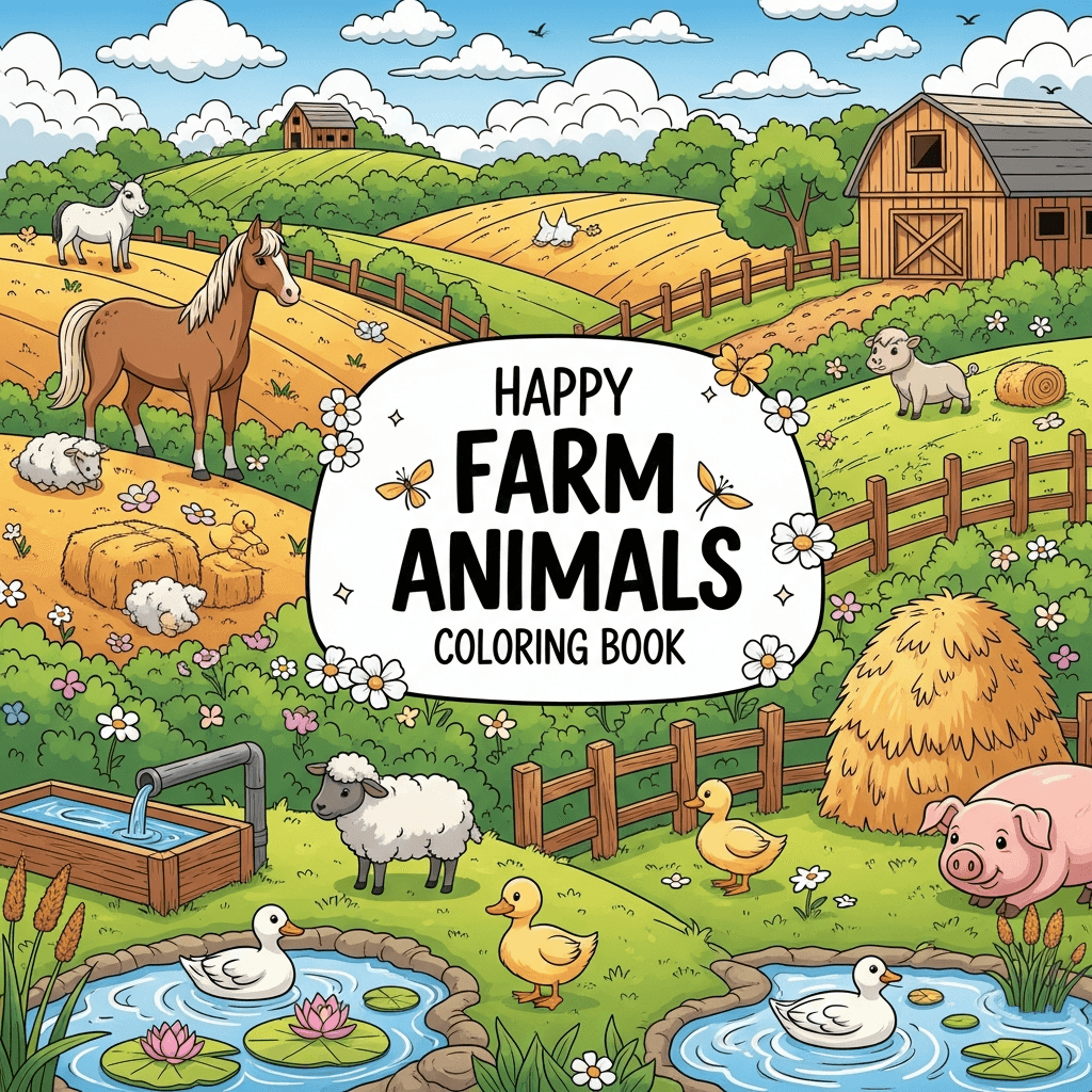 Happy Farm Animals Coloring Book cover