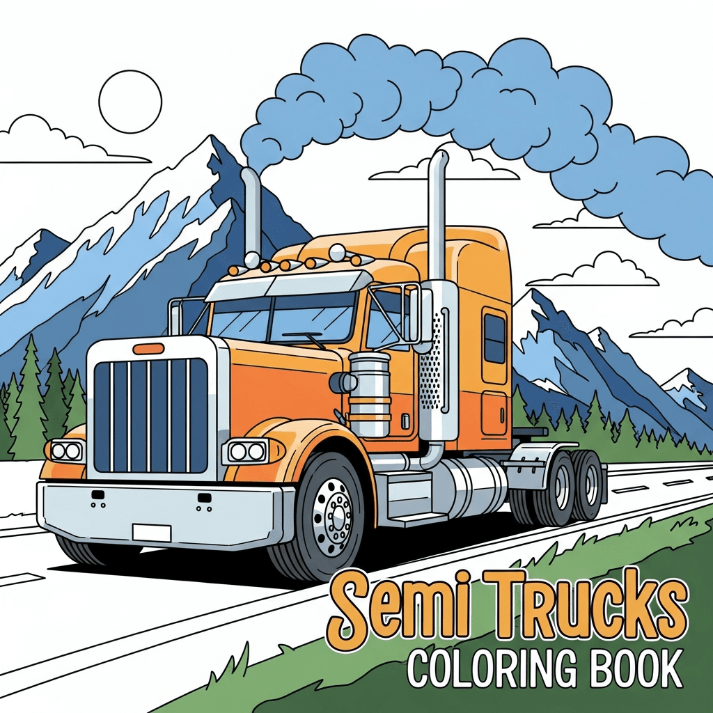 Semi Trucks Coloring Book cover