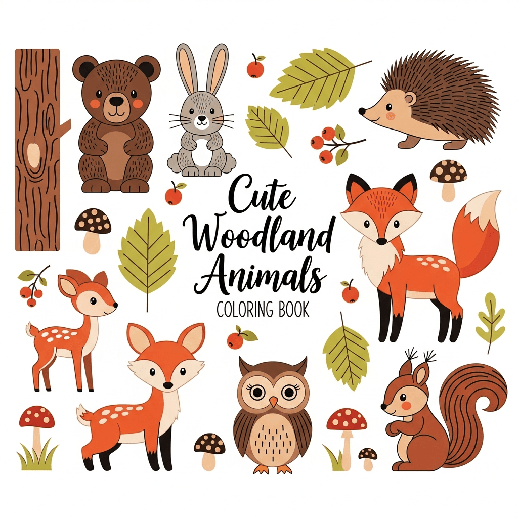 Cute Woodland Animals Coloring Book cover