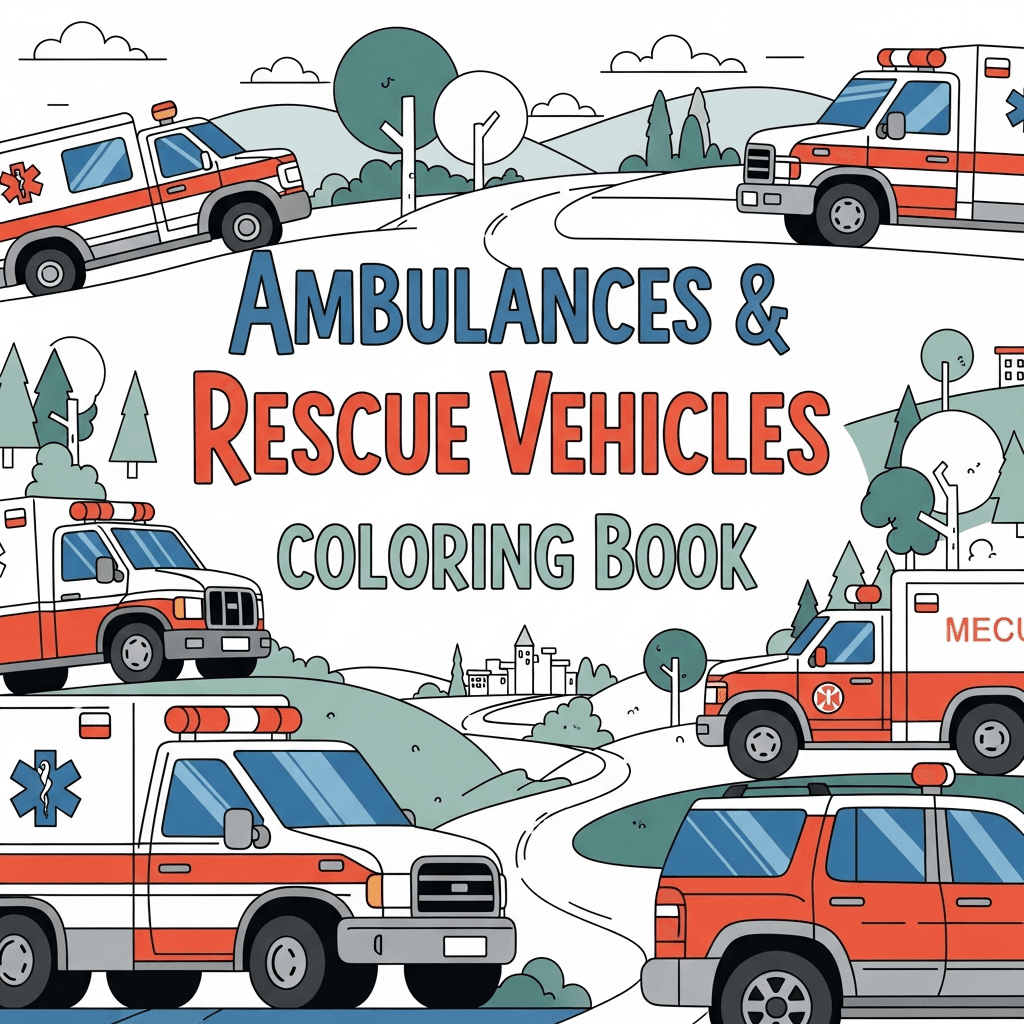 Ambulance & Rescue Vehicles Coloring Book cover