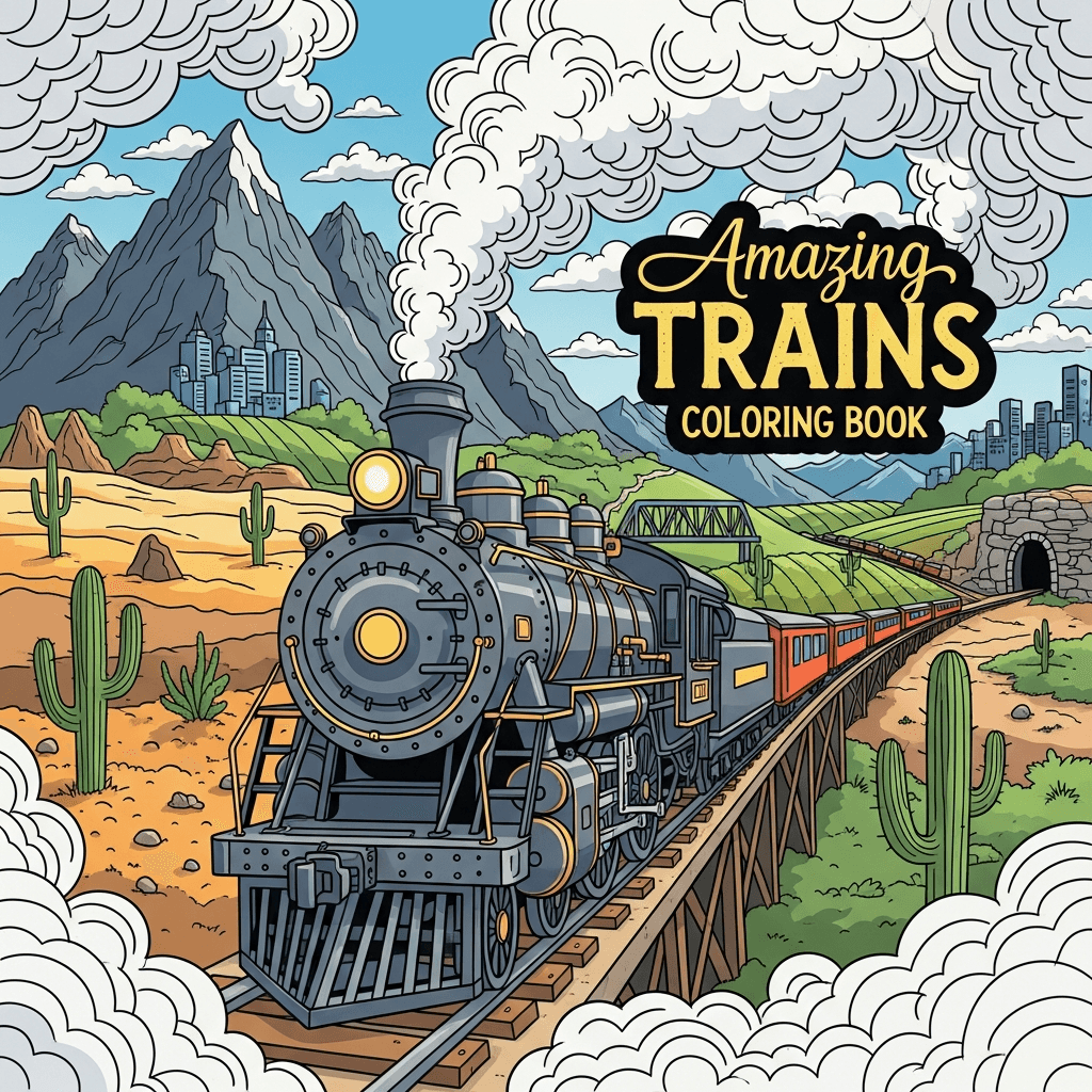 Amazing Trains Coloring Book cover