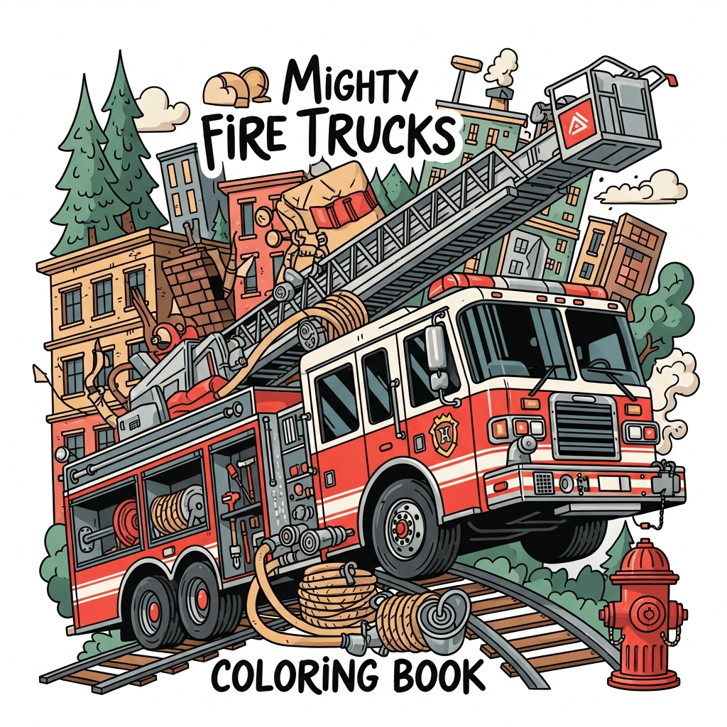 Mighty Fire Trucks Coloring Book cover