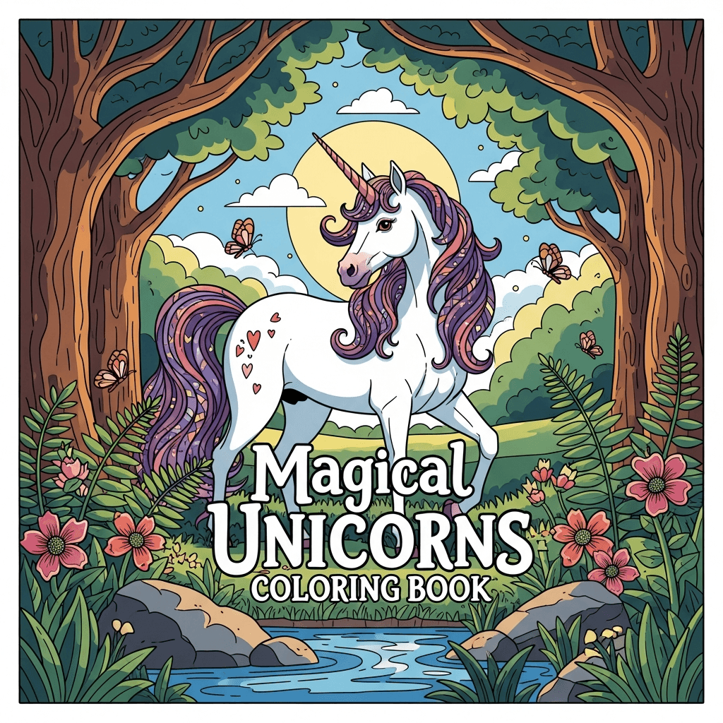 Magical Unicorns Coloring Book cover